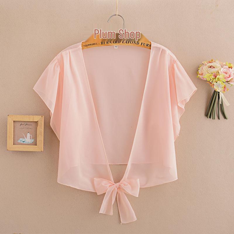 2025 Women's Summer Sun Protection Chiffon Shawl Jacket - Versatile Short Sleeve Cardigan