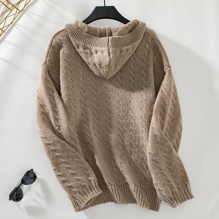 Vintage Autumn Winter V Neck Loose Knitwear Sweater Long Sleeve Solid Color Cardigan Top