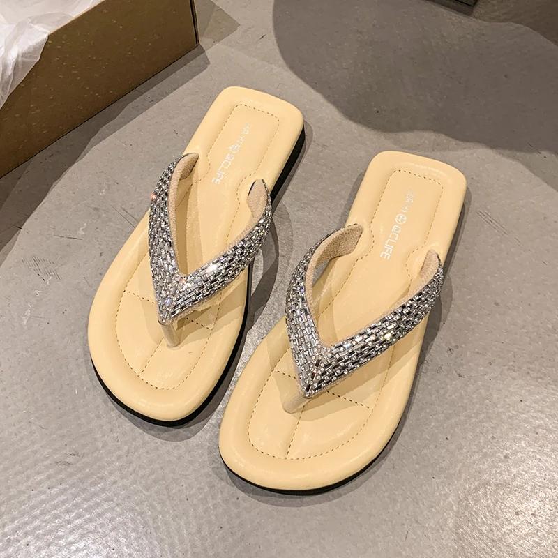 

Fashion Luxury Summer Women s Flip Flops with Rhinestone Decoration Sandals, Flat Bottomed Lightweight and Comfortable Slippers 40 жёлтый