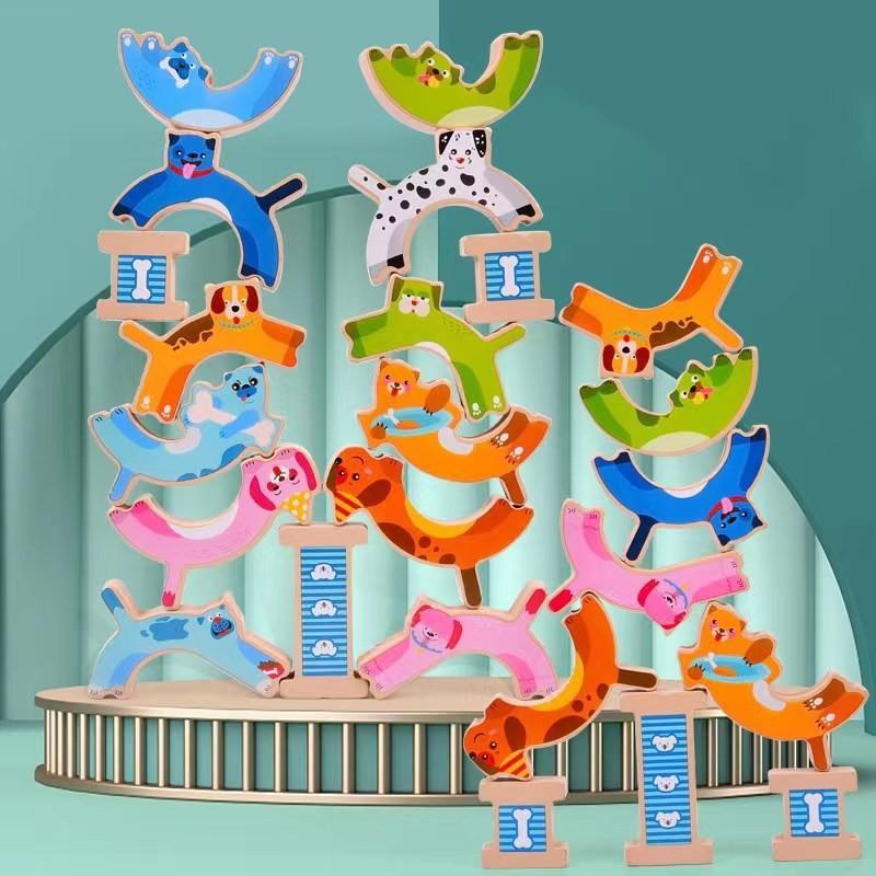 Children's wooden stacking music balance color primary color building block stacking height male and female treasure balance game toy