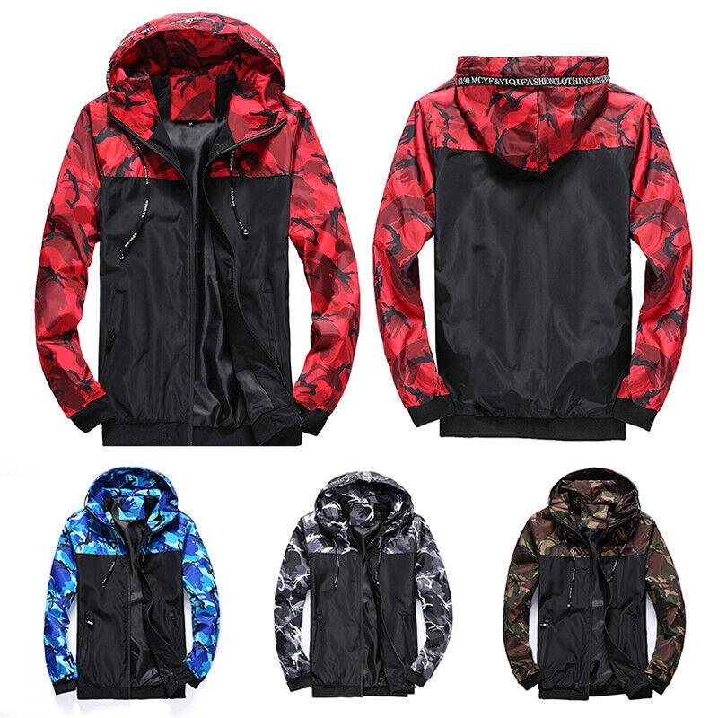 Herren Camo winddichter wasserdichter Mantel mit Kapuze und Reißverschluss, Jacke, Übergröße, M-6XL