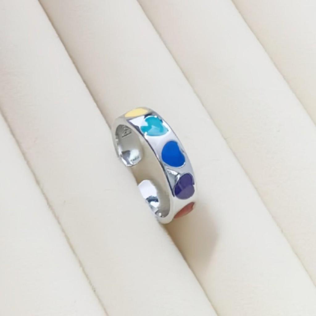 Korean Style Colorful Heart Ring for Women - Niche Sweet Cool Retro, Light Luxury Index Finger Band