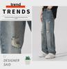 LKTM Men's Ripped Jeans: Summer New Style, Retro Washed, American Trend, Straight Fit.