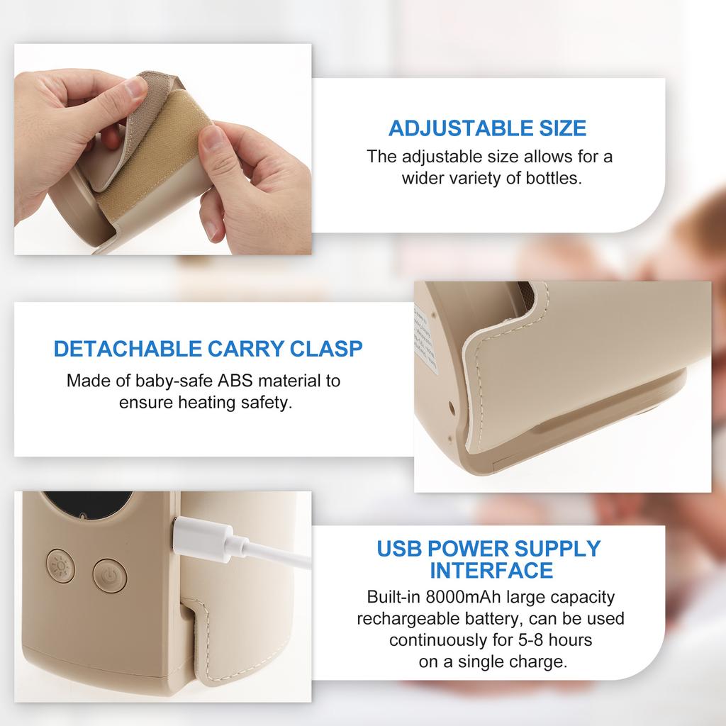 ABS Portable Bottle Warmer Bag 360° Heating Baby Bottle Warmer Bag 6 Temperature Setting Intelligent Milk Warming for Home