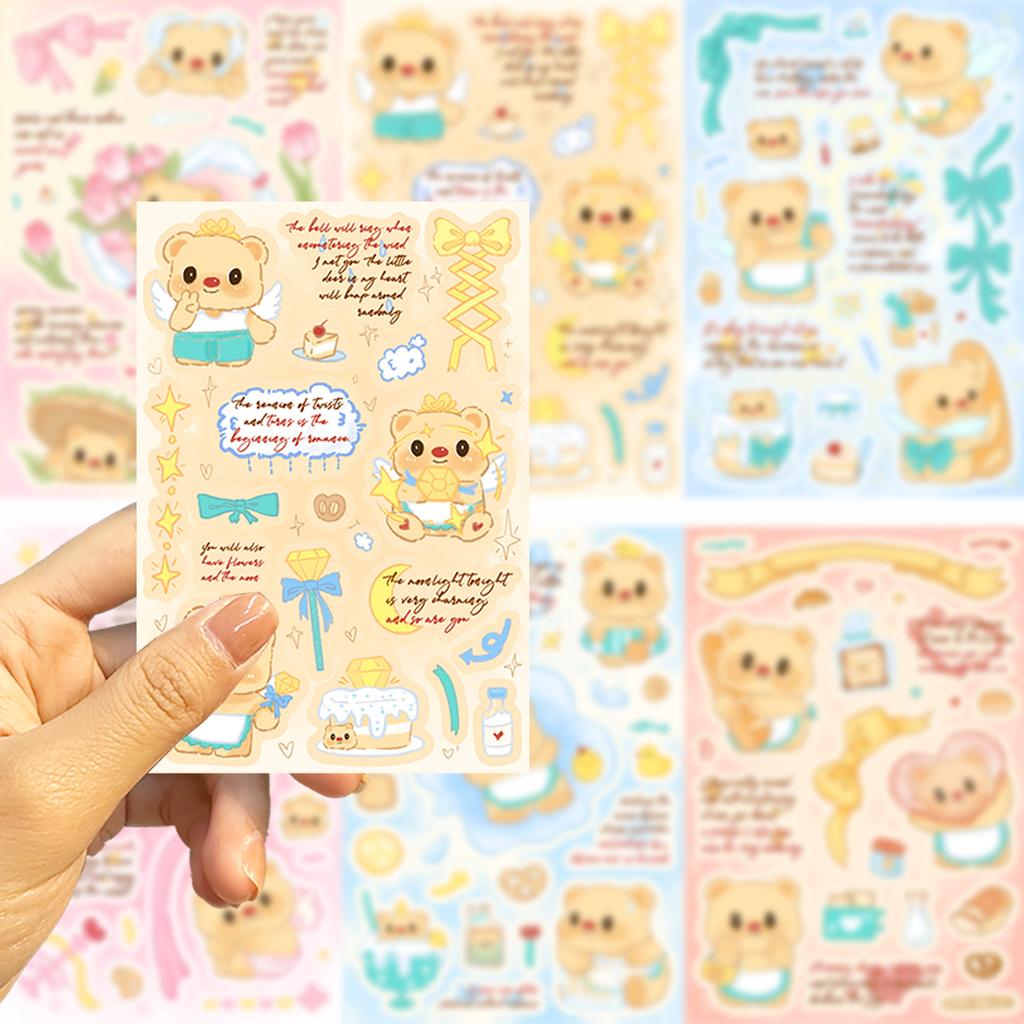 8 Styles of INS Style Butter Bear Stickers Waterproof Diary Hand Account Stickers Gu Card Stickers DIY Decorative Stickers Ins Stickers