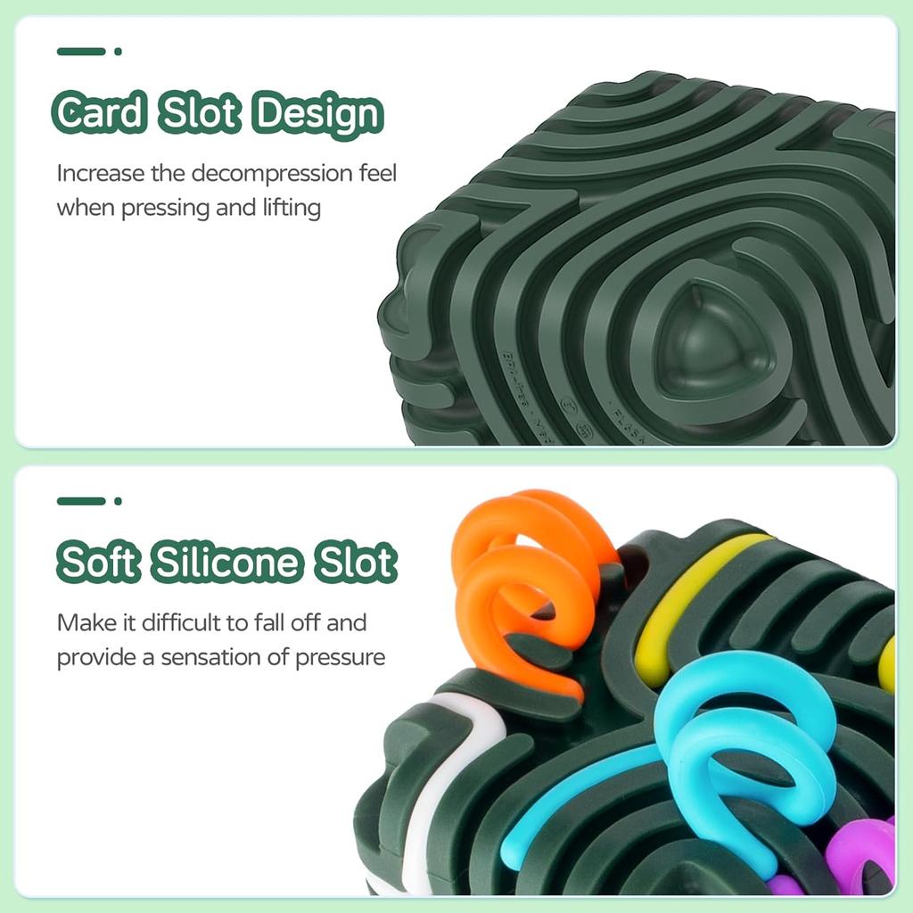 Sensory Fidget Toys for Kids Adults Silicone Activity Cube with 15 Colorful Strings Travel Stress Relief Toys Christmas Gift