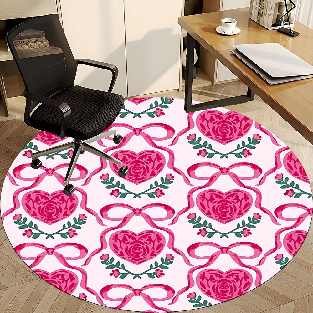 1pc Heart-patternedChair Carpet for Office, Indoor Non-Slip Washable Polyester Fiber Carpet, Mat For Office, Machine Washable
