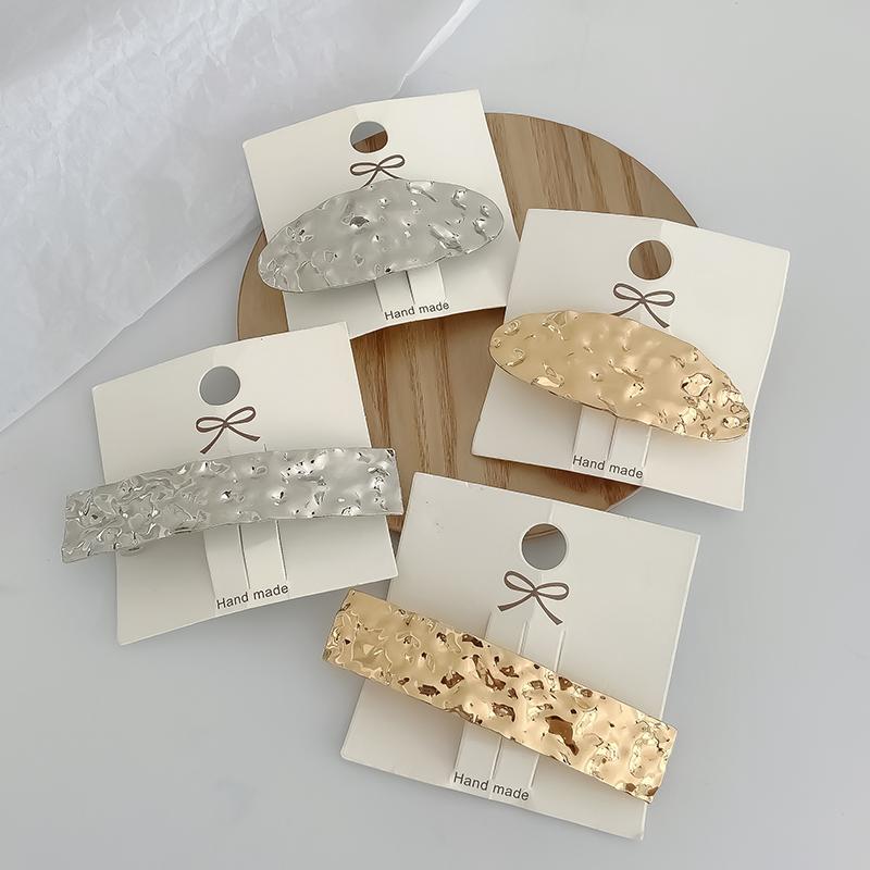 Korean Style Metal Alloy Geometric Square Oval Spring Clip Edge Design Concave and Convex Hair Accessories