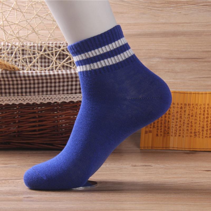 Socks Women's Spring and Summer Two-bar Solid Colour Sports and Leisure Mid-calf Socks Breathable Sweat Anti-odour Short Male