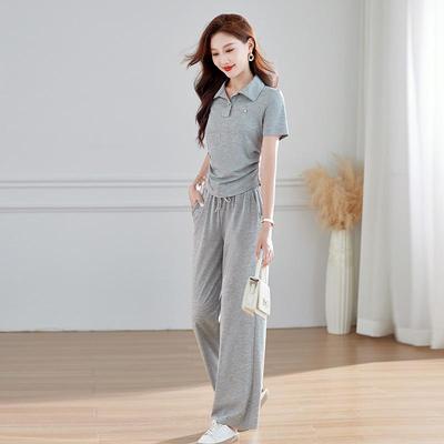 Women's Versatile Summer 2026 Lapel Short Sleeve Casual Two-Piece Sportswear Set