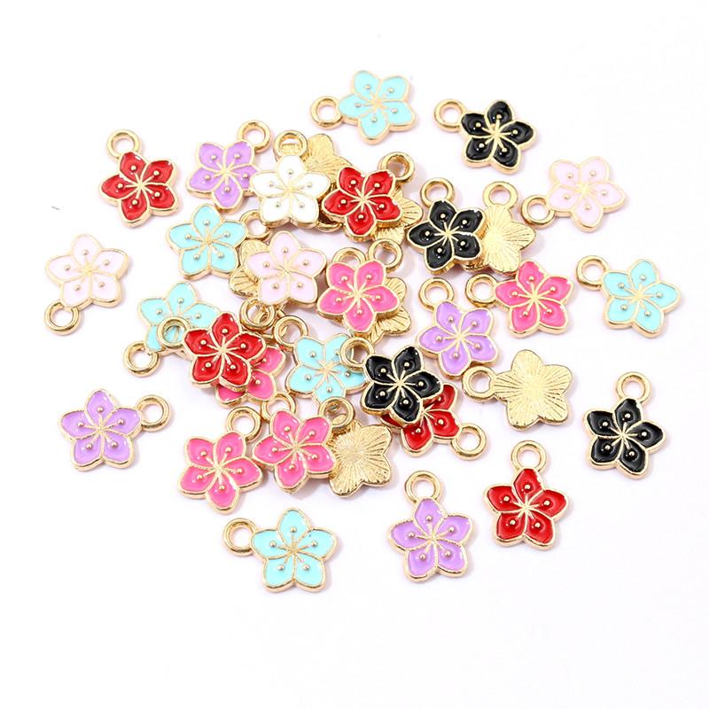 50Pcs 11x9mm Small Alloy Flower Charms Pendants Multi Colors For DIY Bracelet Necklaces Jewelry Making Accessories
