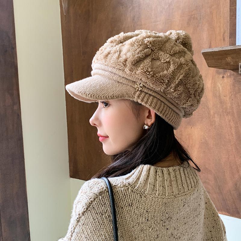 Autumn and Winter Plush Fashionable Women's Beret Outdoor Warm and Casual Duck Tongue Hat