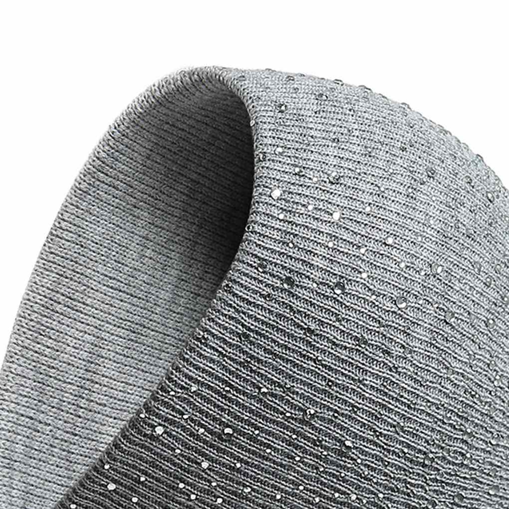 Warm Rhinestones Knitted Caps Pinstripe Hats Slouch Beanie Outdoor Fall Winter