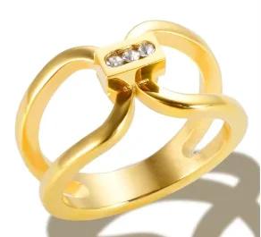 Glänzende Kristall High-End Anlaufgeschützte Mode Geometrische Offene Vergoldete Edelstahlringe für Damen Ehering Schmuck Geschenke