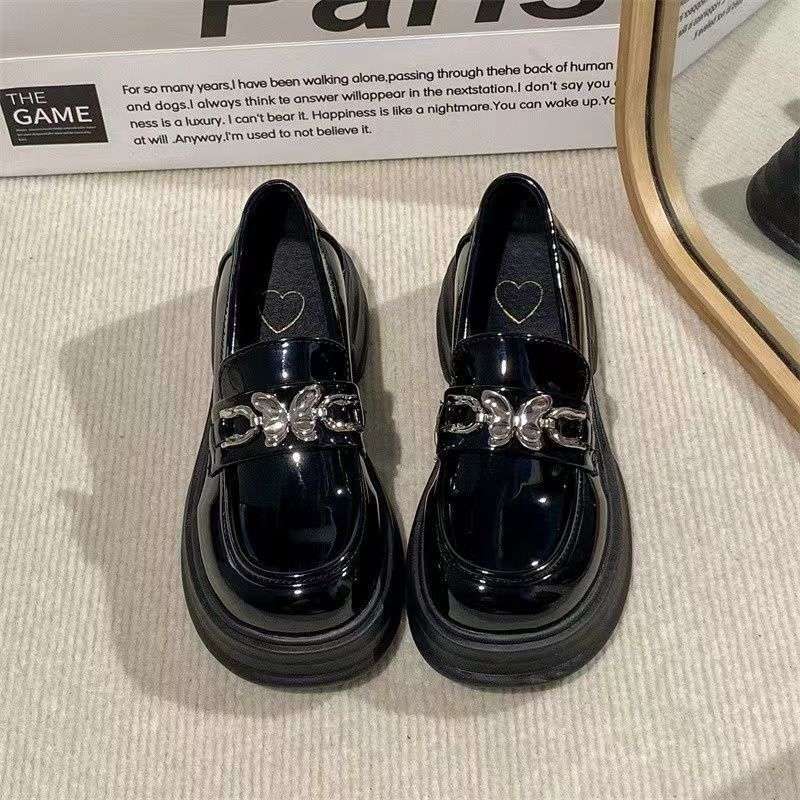 British style small leather shoes for women Mary Jane 2025 new platform one-pedal loafers versatile butterfly buckle women's single shoes