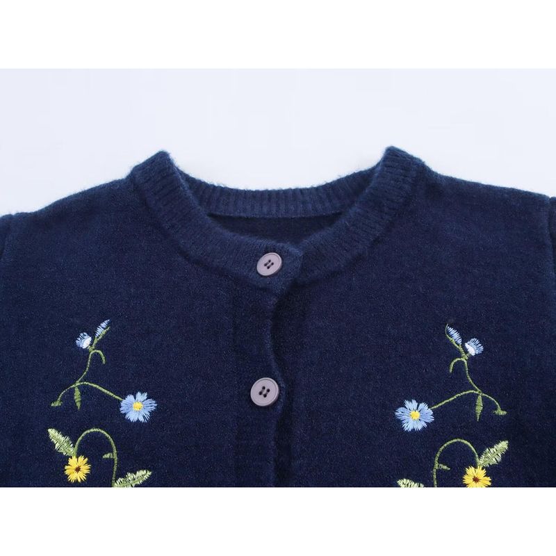 Zbzr Autumn New Women Clothes Western Style Fashion Temperament All-Match Round Neck Long Sleeve Breasted Embroidery Knit Cardigan