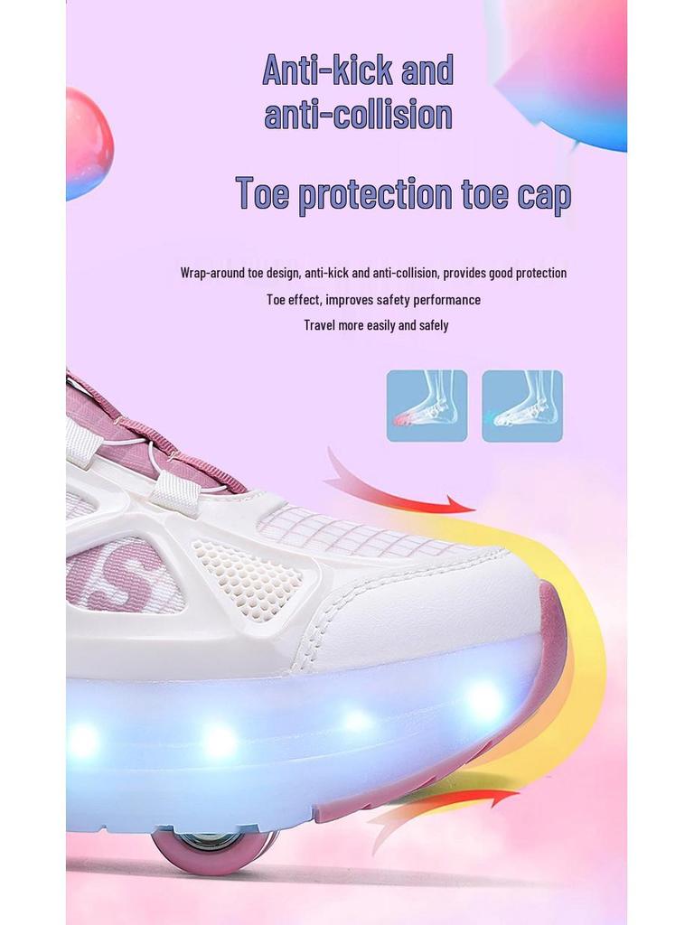 Children's Four-Wheel Luminous Roller Shoes with Rotating Buckle and Flashing Wheels