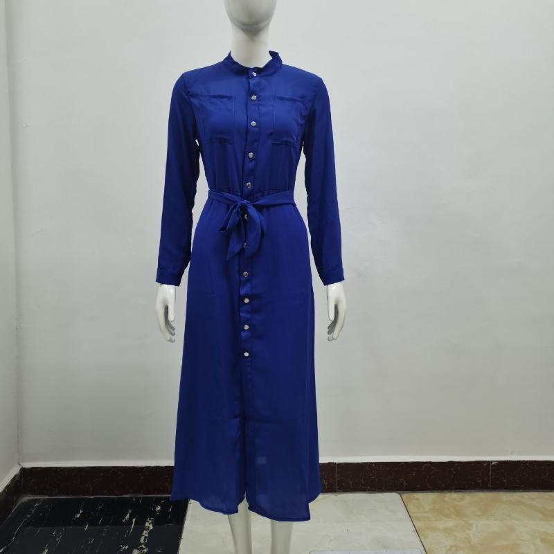 New Fashion Long Sleeve Plus Size Chiffon Dress Women Clothing Solid Button Up Lace-up Midi Loose Dress Woman Elegant Round Neck Casual Dresses 24772