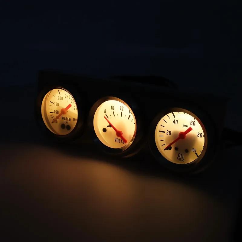 52mm Water Temperature Gauge 3in1 Car Chrome Oil Pressure Gauge Voltmeter Voltage Meter Triple Gauge + Bracket Kit ized