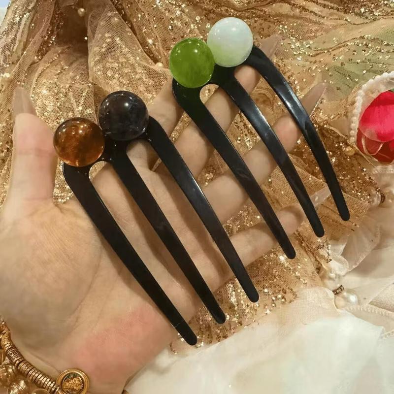 French Twist Pearl Beads Hair Stick Hair Clip Acetate U-Shaped Hairpin Vintage Tortoise Shell Women Hair Bun Pin Headwear