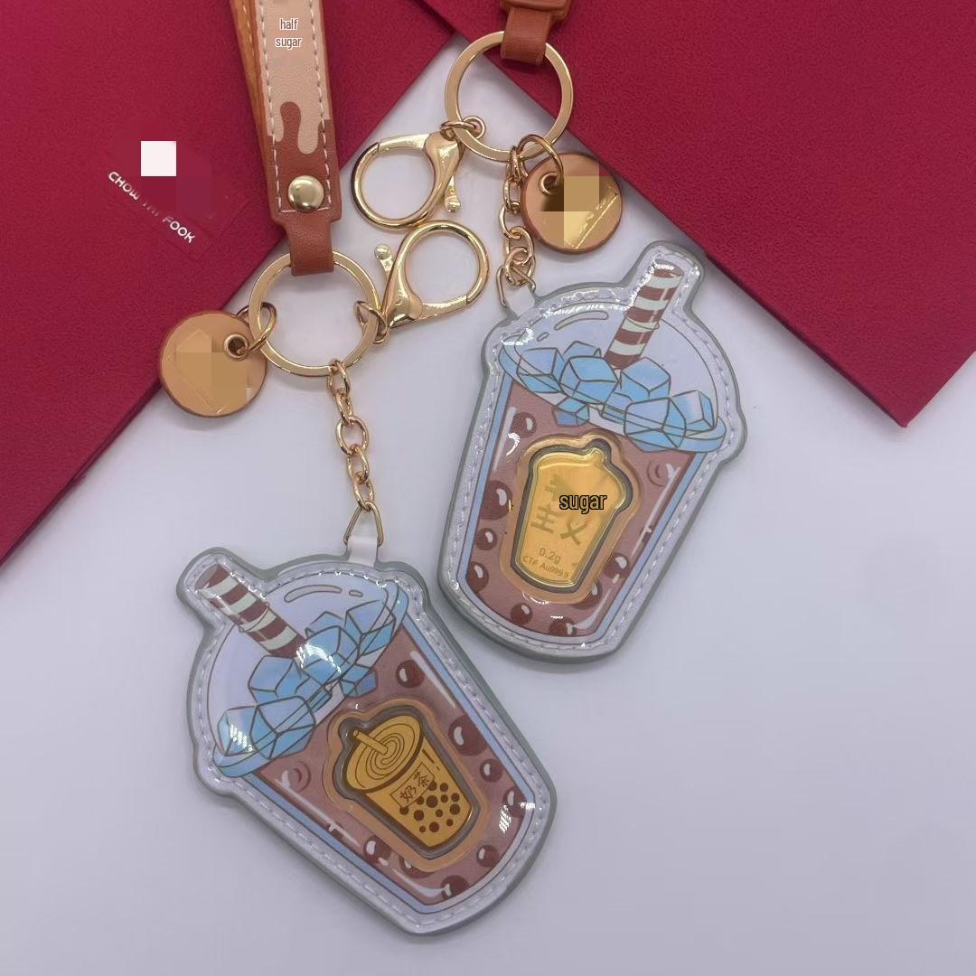 999 Pure Gold Half-Sugar Milk Tea Keychain - Adorable Gift for Her