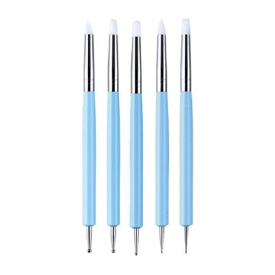 5 Pcs Double-headed Nail Dotting Pen Silicone Nail Pen Nail Art Brush UV Gel Painting Drawing Brush Manicure Tool