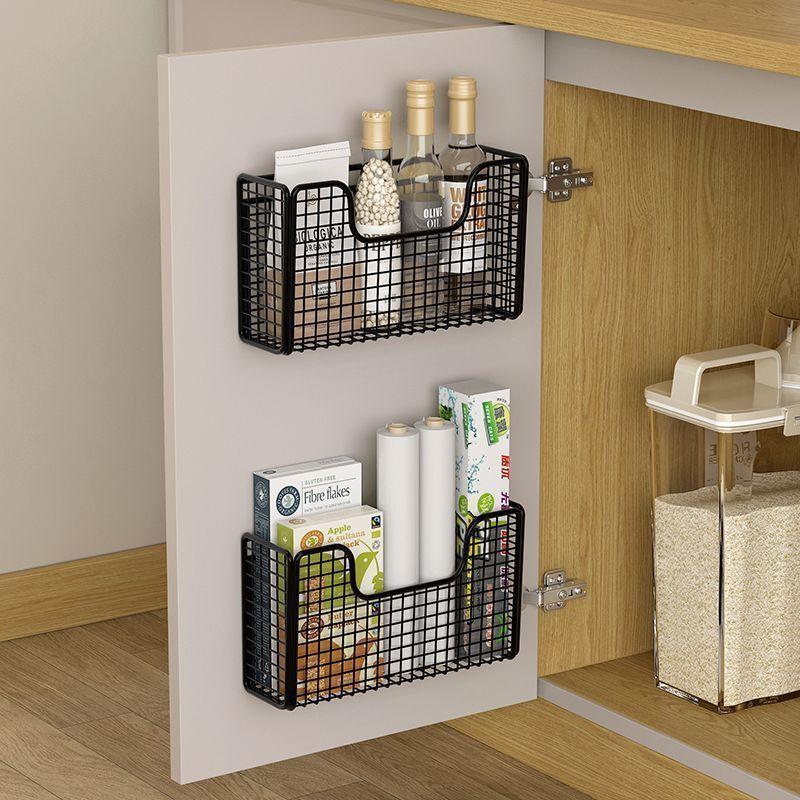 Punch-free Kitchen Cabinet Door Storage Box Iron Rack Wall-mounted Cabinet Plastic Wrap Rack Bathroom Refrigerator Rack Shelf