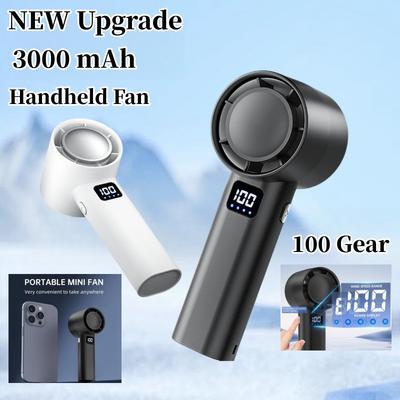 3000mAh Portable Handheld Fan Strong Winds Turbo Fan Rechargeable Digital Display Mini Cooling Fan 157 * 59mm