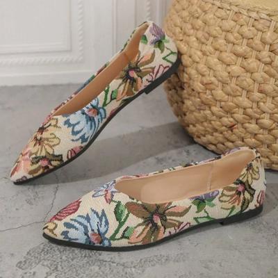 Women Flat Embroidered  Outdoor Fashion Doodle Comfortable Pointed Toe Flat Non Slip Breathable Casual Loafers Zapatos Mujer