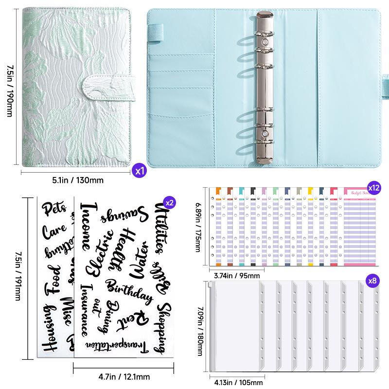 Creative A6 Loose-leaf Notebook with Zipper Bag - Macaron Floral Cash Budget Planner