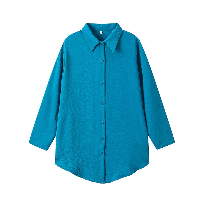European and American Women's Plus Size Turn-Down Collar Casual Long-Sleeve Shirt for Autumn and Winter.