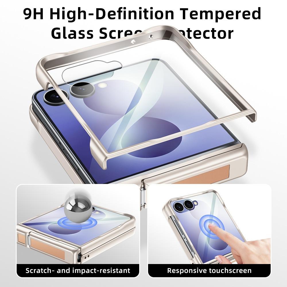 Applicable to Samsung ZFlip8 mobile phone case, central axis bracket zflip7 all-inclusive case film integrated electroplating plain leather case