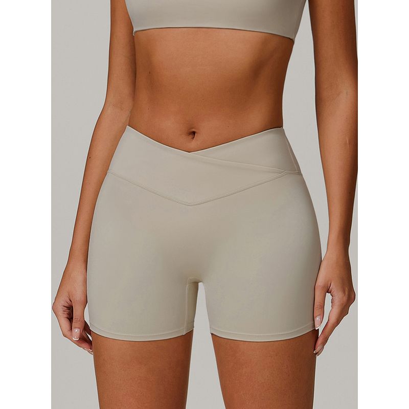 European and American Nude Feel Cross V Waist Fitness Shorts Peach Tight Buttock Lifting Sports Shorts Women Outer Wear Three-Point Yoga Pants
