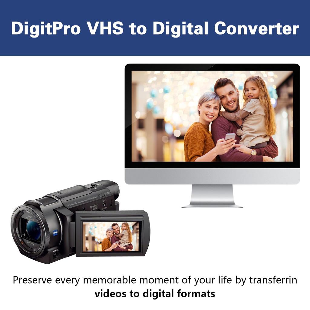 DigitPro Acquisizione Video USB da VHS a Digitale RCA a USB Converti VHS VCR Hi8 Mini DV in Compatibile con Nastro PC Windows e Mac OS Scheda, Convertitore,