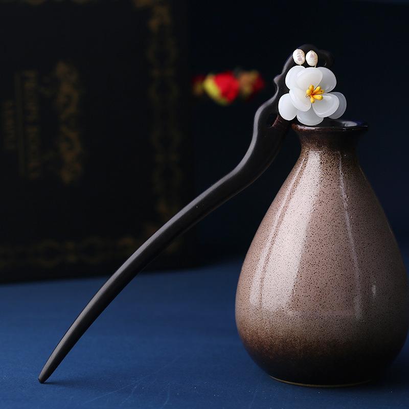 

Original ancient style ebony glazed flower hairpin female classical temperament disc hair hairpin handmade step hair accessories hairpin