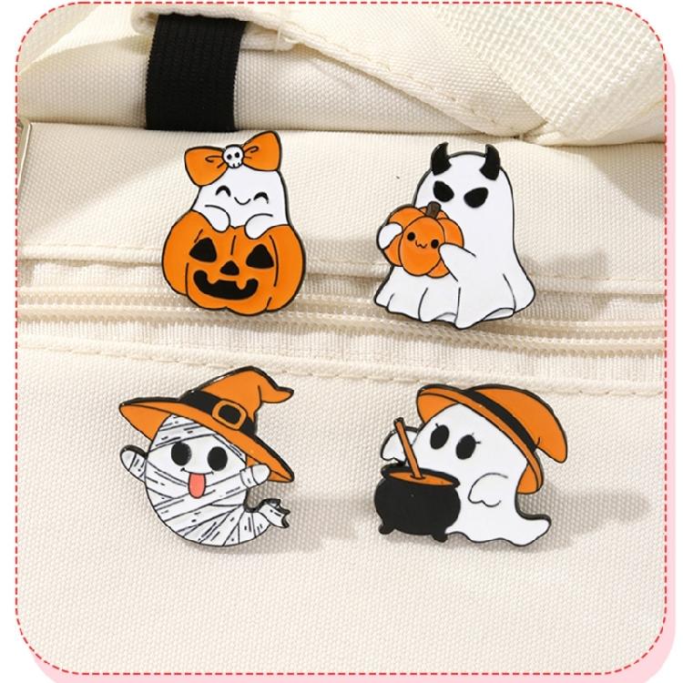 Festive Halloween White Specters Pumpkin Alloy Brooch Costume Jewelry For Parties And Celebrations