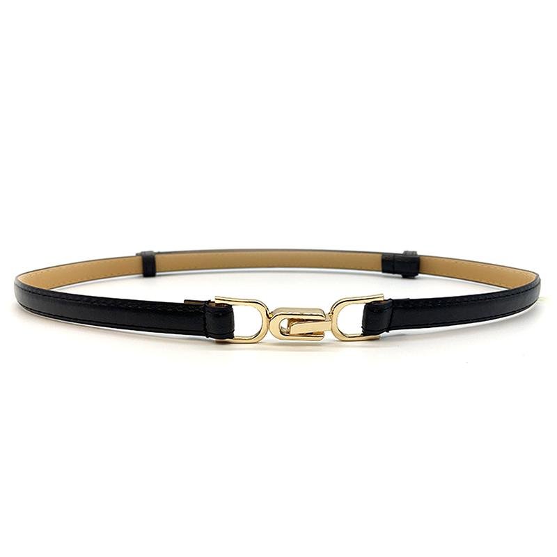 

Simple Womens Leather Skinny Belt For Dress Adjustable Thin Waist Belt Dress Belt With Vintage Golden Buckle Faux Leathe чорний