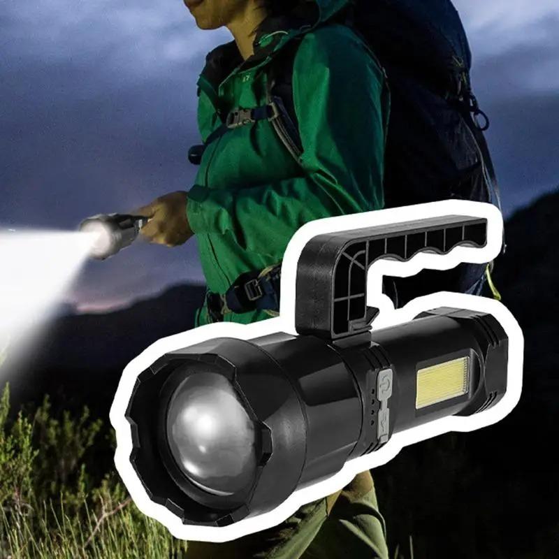 2 IN 1 Ultra Bright Portable LED Flashlight High-power Rechargeable Spotlight with COB Side Lights Supporting Telescopic Zoom