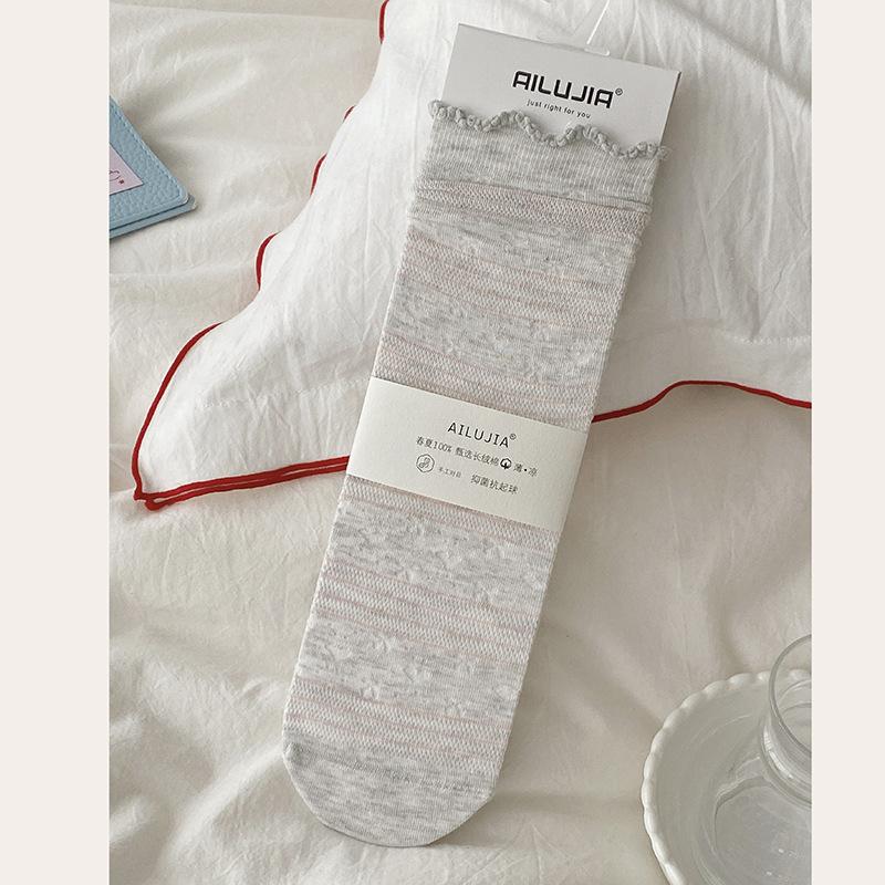Women's Summer Thin Cotton Breathable Ballet Lace Mid Tube Pile Socks