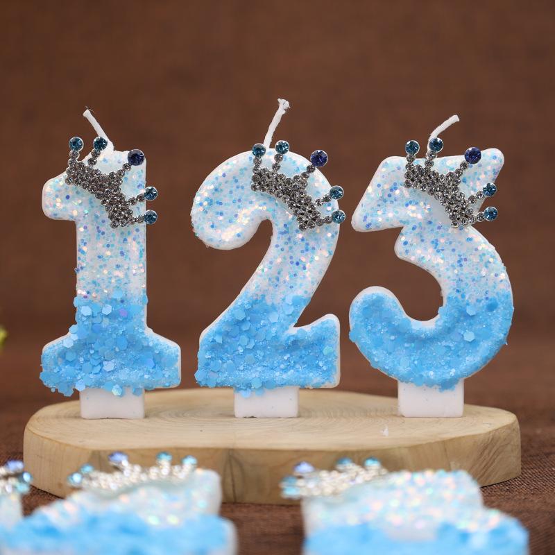 New Charming Blue Crown Creative Digital Candle Celebration Candle Cake Decoration Birthday Candle