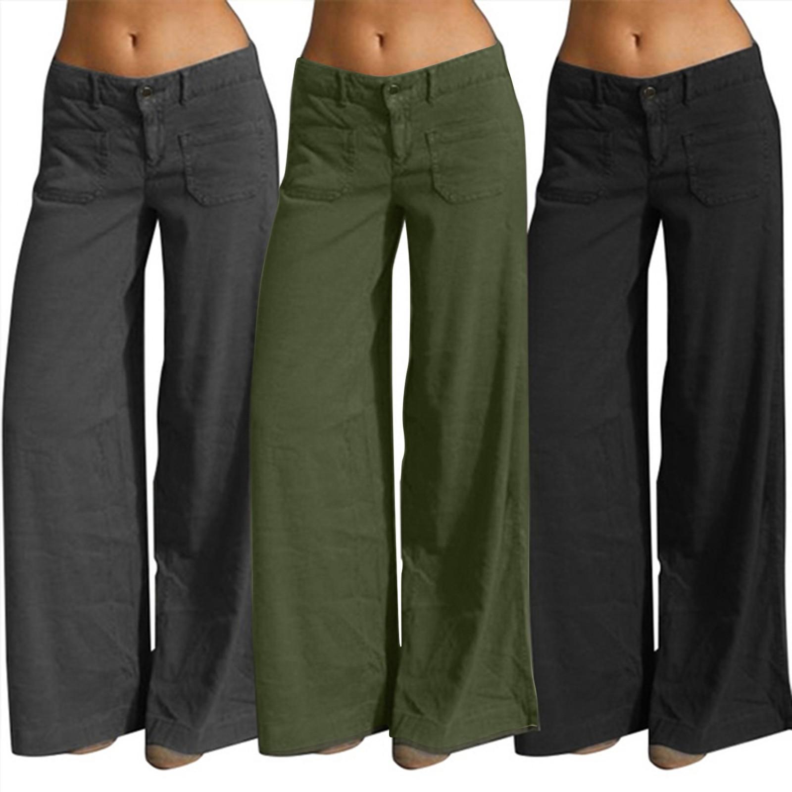 

Женские однотонные облегающие брюки, повседневные утягивающие широкие брюки с карманами и множеством карманов XL чёрный