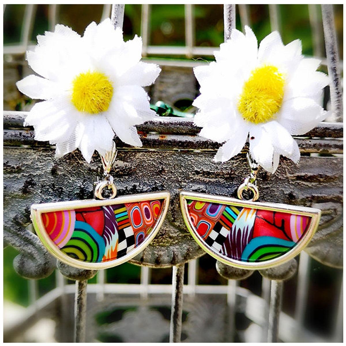 

Les Trésors De Lily [R1056] - Серьги Artisan Columbine & Arlequin серебристые разноцветные - 25 мм - 30x15 мм