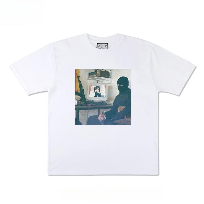 Europe America Fashion Brand Anime High Street Dark Retro Print Short Original Night Style Loose T-shirt Half Sleeve Men Women