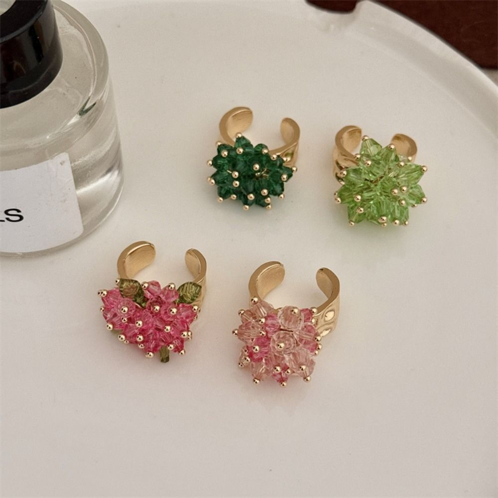 Korean Style Y2K Open Ring Firework Finger Buckle Personality Beaded Flower  Ring  Women