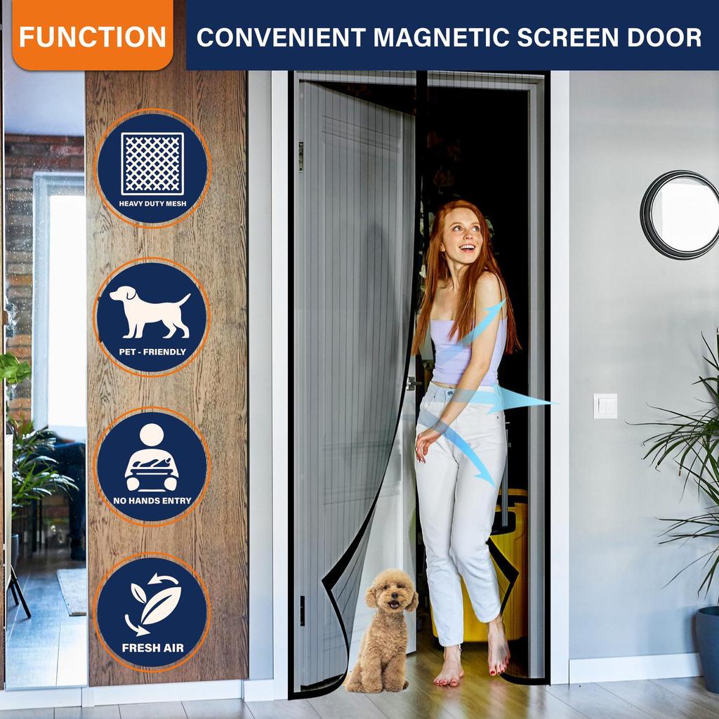 Black Cross-Stripe Magnetic Gauze Door Curtain: Summer Insect-Repellent, No-Drill, Self-Adhesive Encrypted Embroidery Curtain