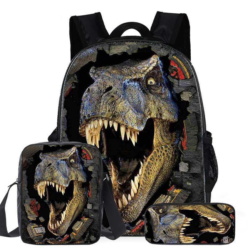 

Classic Popular Cartoon Dinosaur 3D Printed 3pcs/Set pupil School Bags Laptop Daypack Backpack Inclined shoulder bag Pencil Case