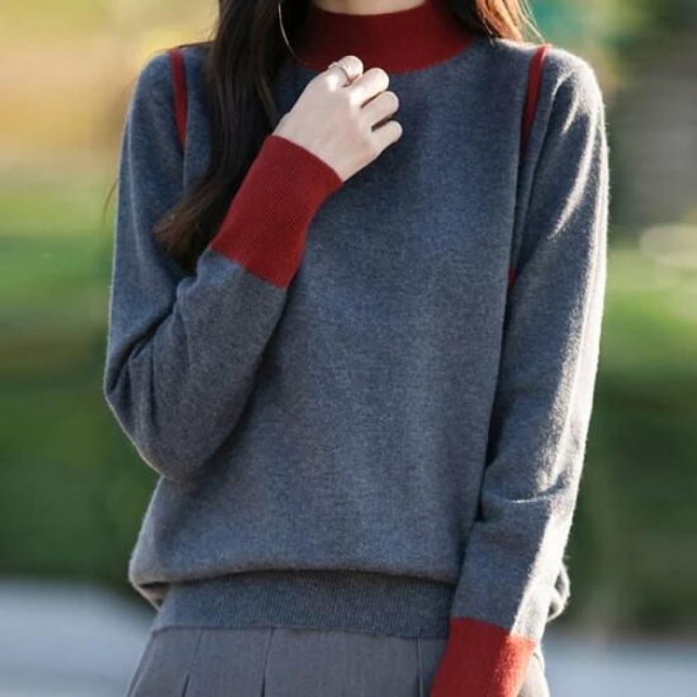 Navava Women S Color Block Half Turtleneck Long Sleeve Knit Top Nk2721