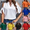 BITCED Women's Fashion Casual Solid Color Print Short Sleeve V Neck Blouses & Shirts
