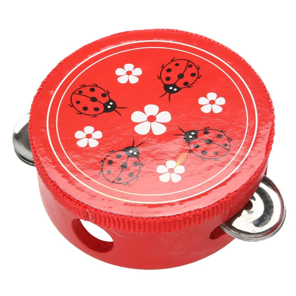 10cm Wooden Tambourine Drum Bell Teaching Aids Color Random Musical Instrument Percussion Lightweight for Children Holiday Gifts