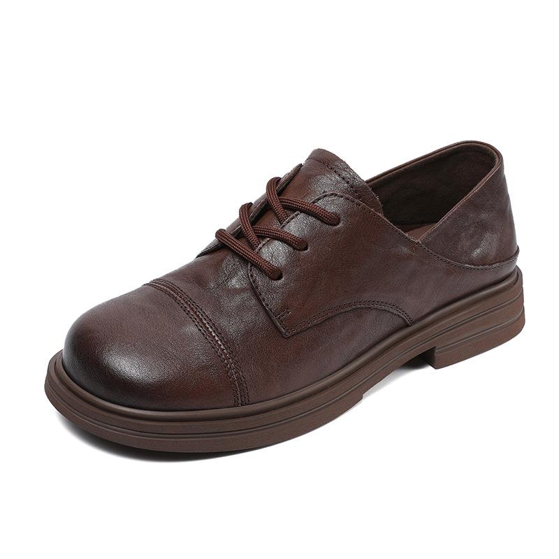 

Johnature Genuine Leather Women s Shoes British Style Round Toe Lace Up Low Heel Pumps 40 коричневий